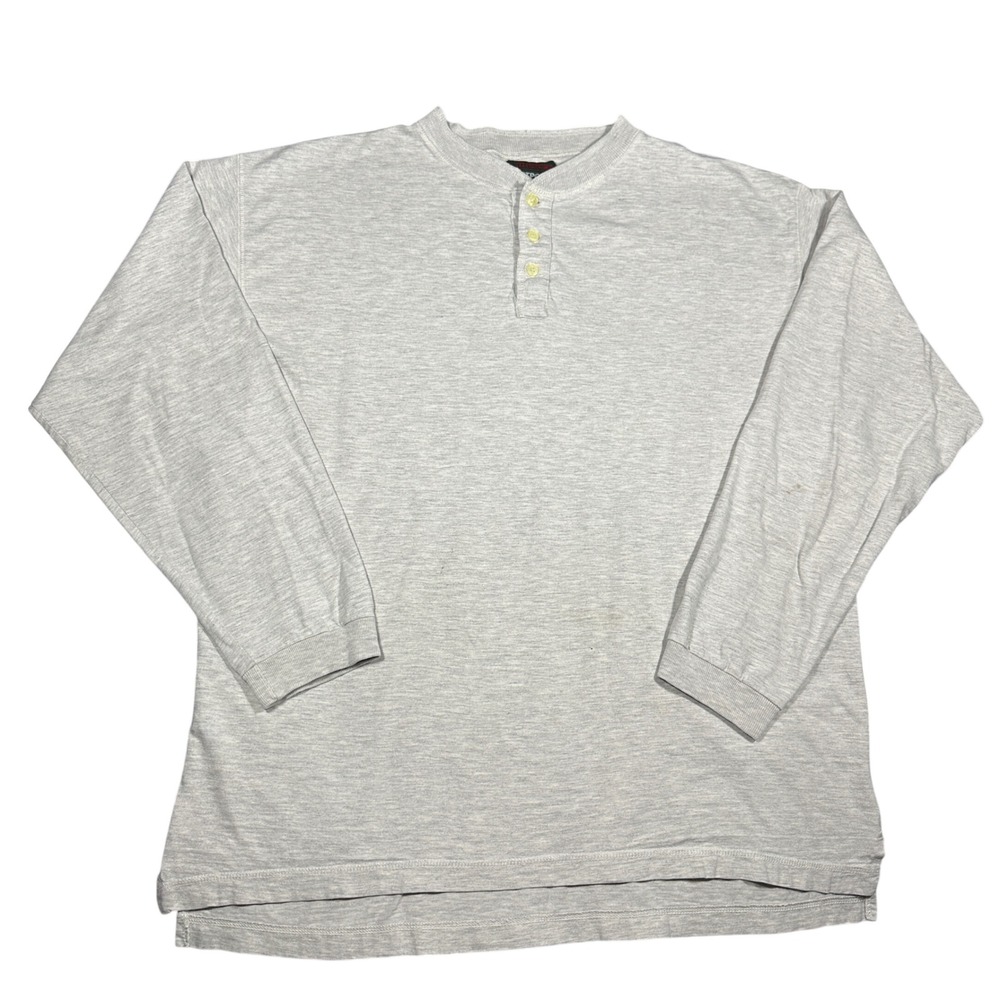 VTG 90s American Outpost Mens Henley Shirt Long Sleeve Heather Gray Cotton L
